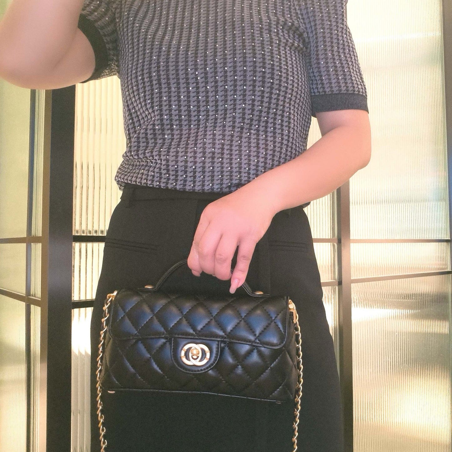 Mini Genuine Leather Quilted Top Handle & Chain Flap Bag – 4 Colors | Premium Crossbody | Greenyuna