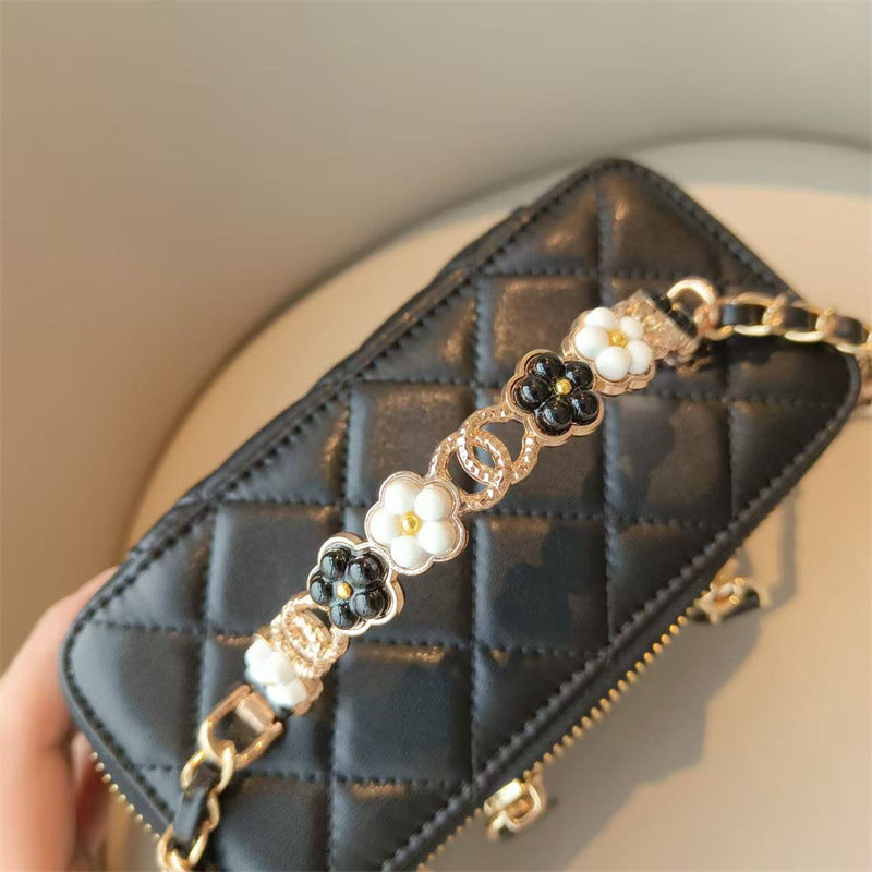 C Series · Genuine Leather Quilted Vanity Bag with Beaded Chain Handle – 4 Colors | Mini Makeup & Handheld Box Bag | Greenyuna