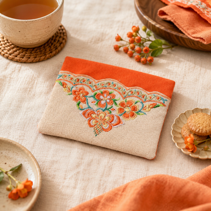 Floral Embroidered Linen Tissue Holder