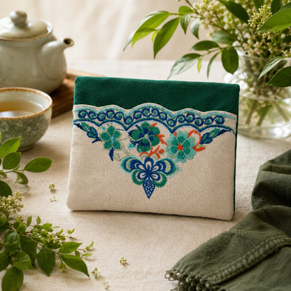 Floral Embroidered Linen Tissue Holder