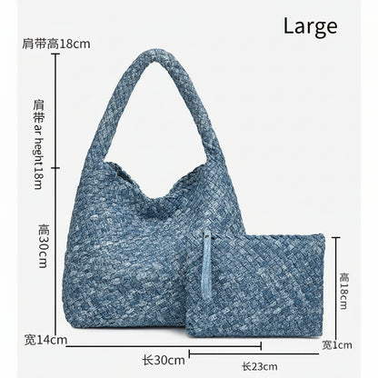 D Series Handmade Woven PU Shoulder Bag Set | Soft Lightweight Tote & Hobo Bag