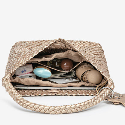 D Series Large Woven PU Tote Bag – 30cm with Star Detail and Top Handle