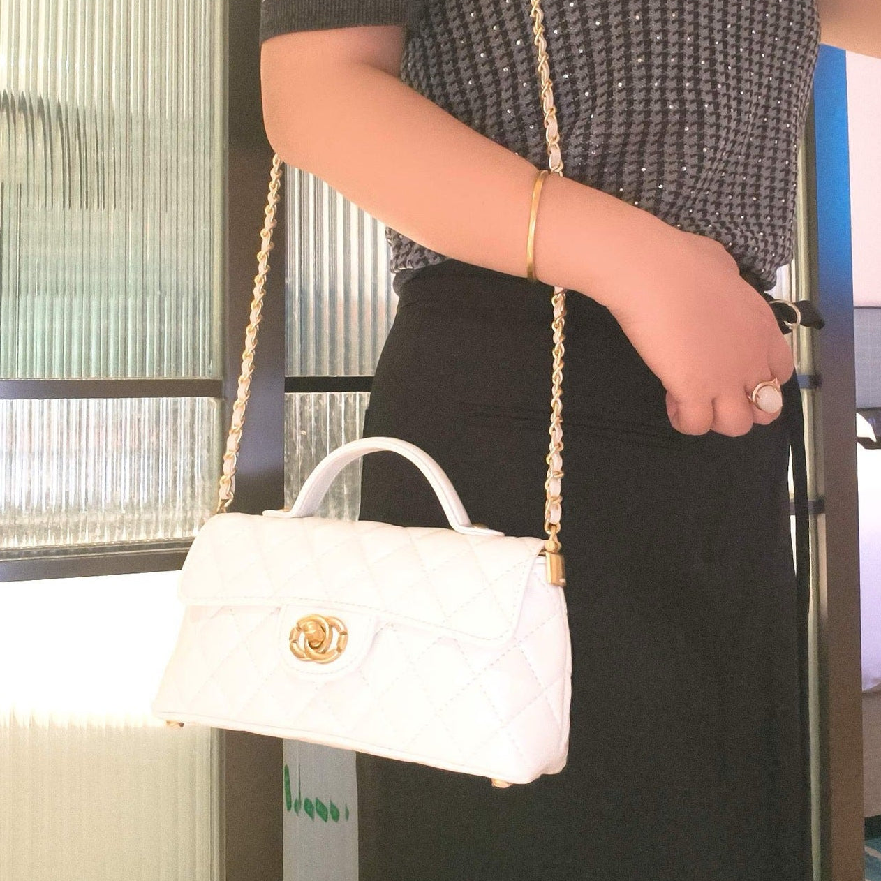 Mini Genuine Leather Quilted Top Handle & Chain Flap Bag – 4 Colors | Premium Crossbody | Greenyuna