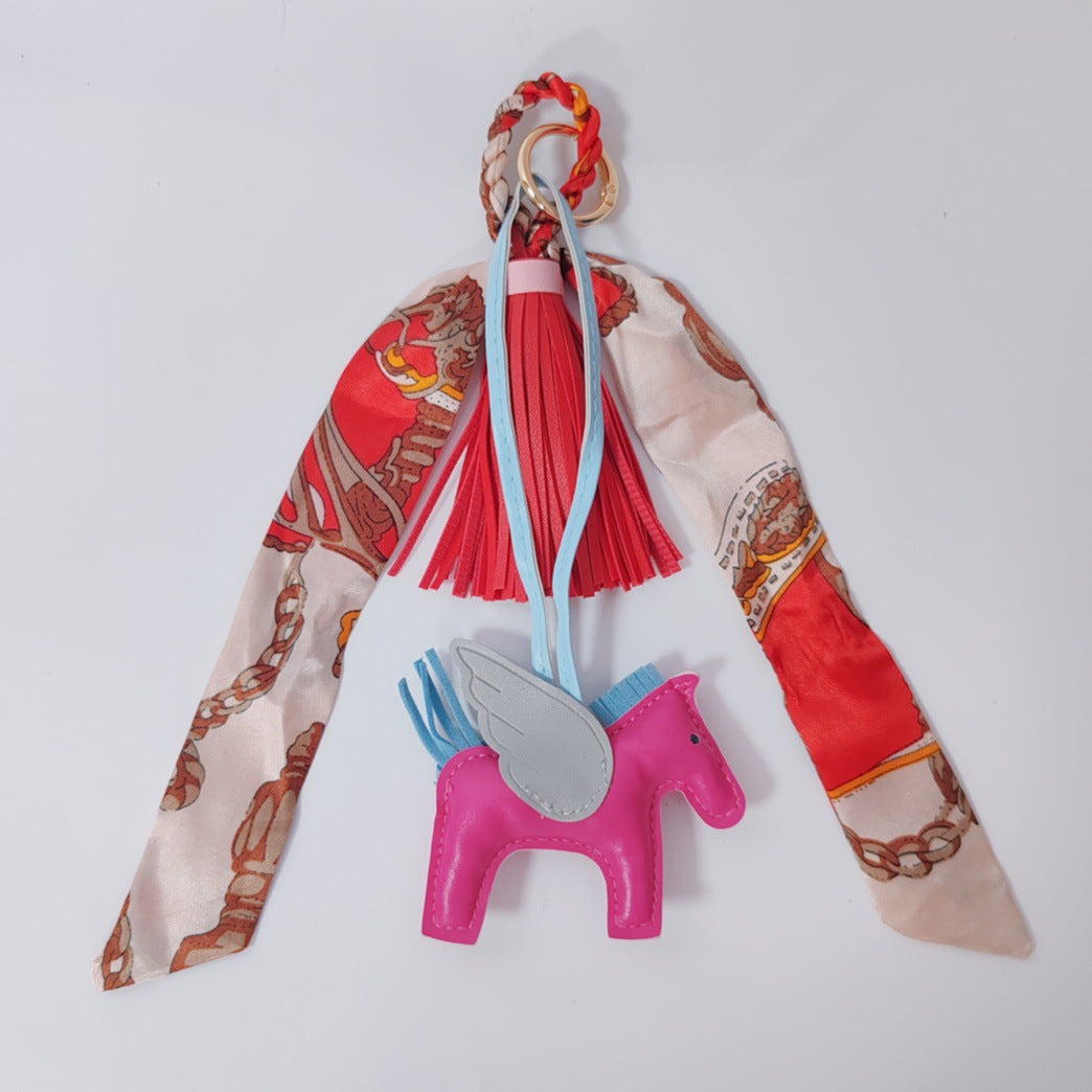 Colorful Twilly Scarf Bag Charm Set | Horse Pendant Keychain & Fashion Bag Accessory