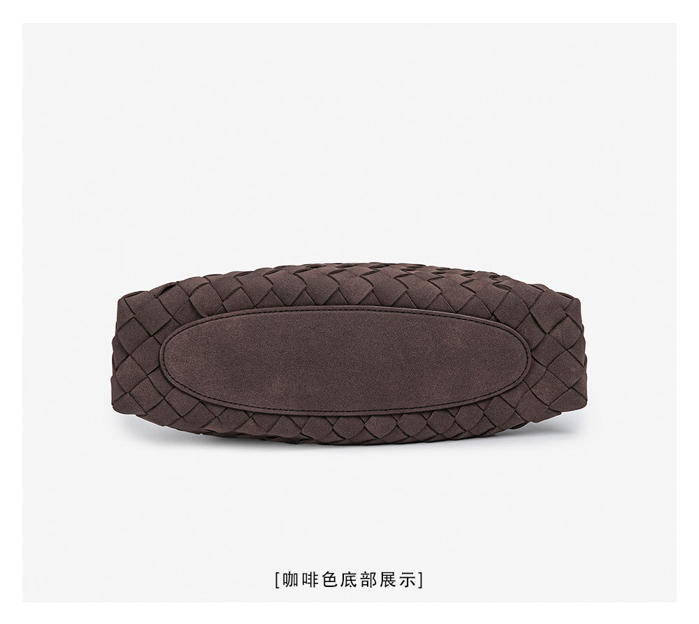 D Series Soft Woven PU Shoulder Bag – 30cm Daily Tote with Drawstring Design