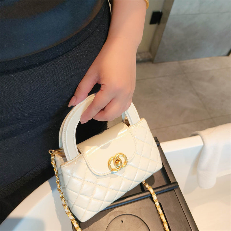 Mini Genuine Leather Quilted Top Handle Bag – 6 Colors | Handheld & Crossbody | Greenyuna