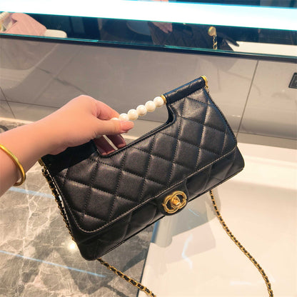 C Series 6010 Genuine Leather Quilted Pearl-Handle Flap Chain Bag – 5 Colors | Elegant Shoulder & Crossbody | Greenyuna