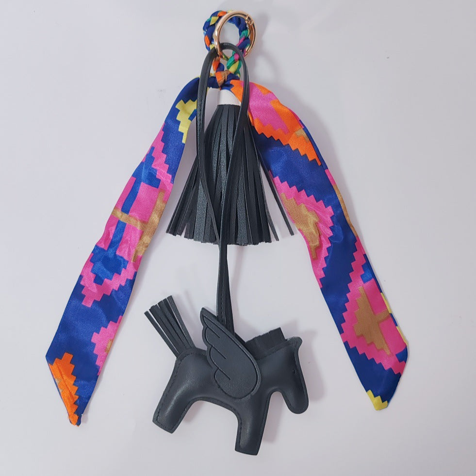 Colorful Twilly Scarf Bag Charm Set | Horse Pendant Keychain & Fashion Bag Accessory