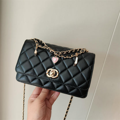 C Series · Genuine Leather Quilted Medium Flap Bag with Charm Chain – 4 Colors | Greenyuna