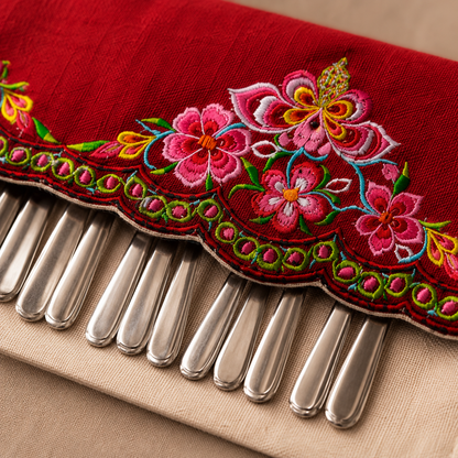 Handmade Embroidered Linen Cutlery Holder for Table