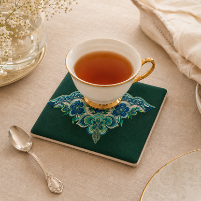 Handmade Embroidered Linen Coaster Set of 4