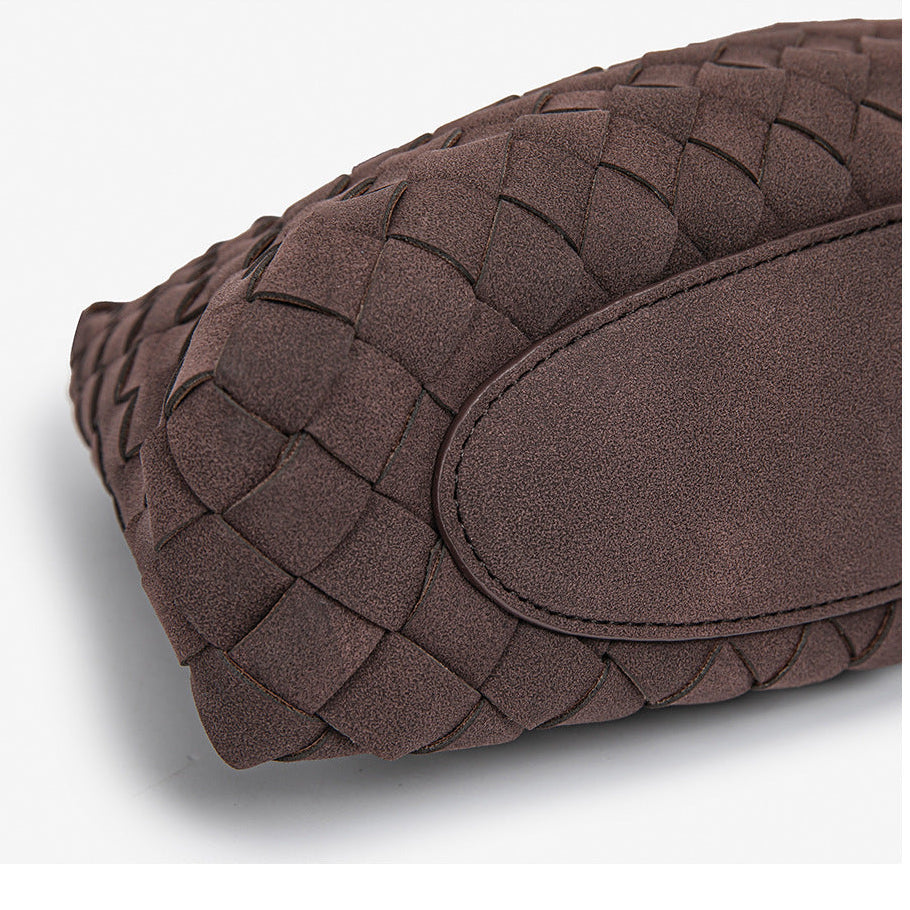 D Series Soft Woven PU Shoulder Bag – 30cm Daily Tote with Drawstring Design