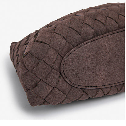 D Series Soft Woven PU Shoulder Bag – 30cm Daily Tote with Drawstring Design