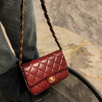 Mini Genuine Leather Quilted Flap Crossbody Bag – 6 Colors | Gold Chain | Greenyuna
