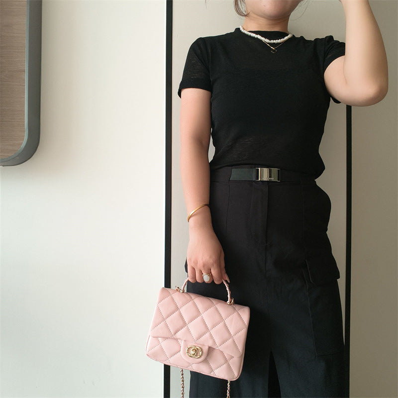 C Series · Genuine Leather Quilted Mini Pearl Handle Flap Bag – 4 Colors | Greenyuna