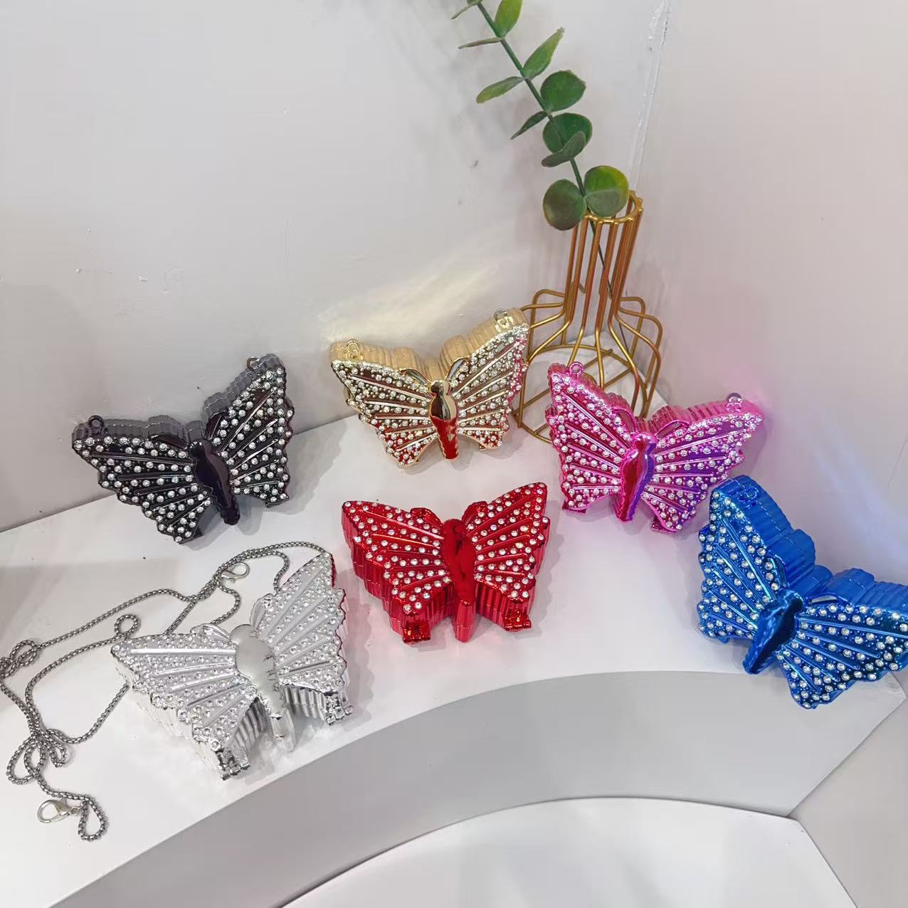 Butterfly Rhinestone Evening Clutch Bag – Sparkly Crystal Mini Crossbody