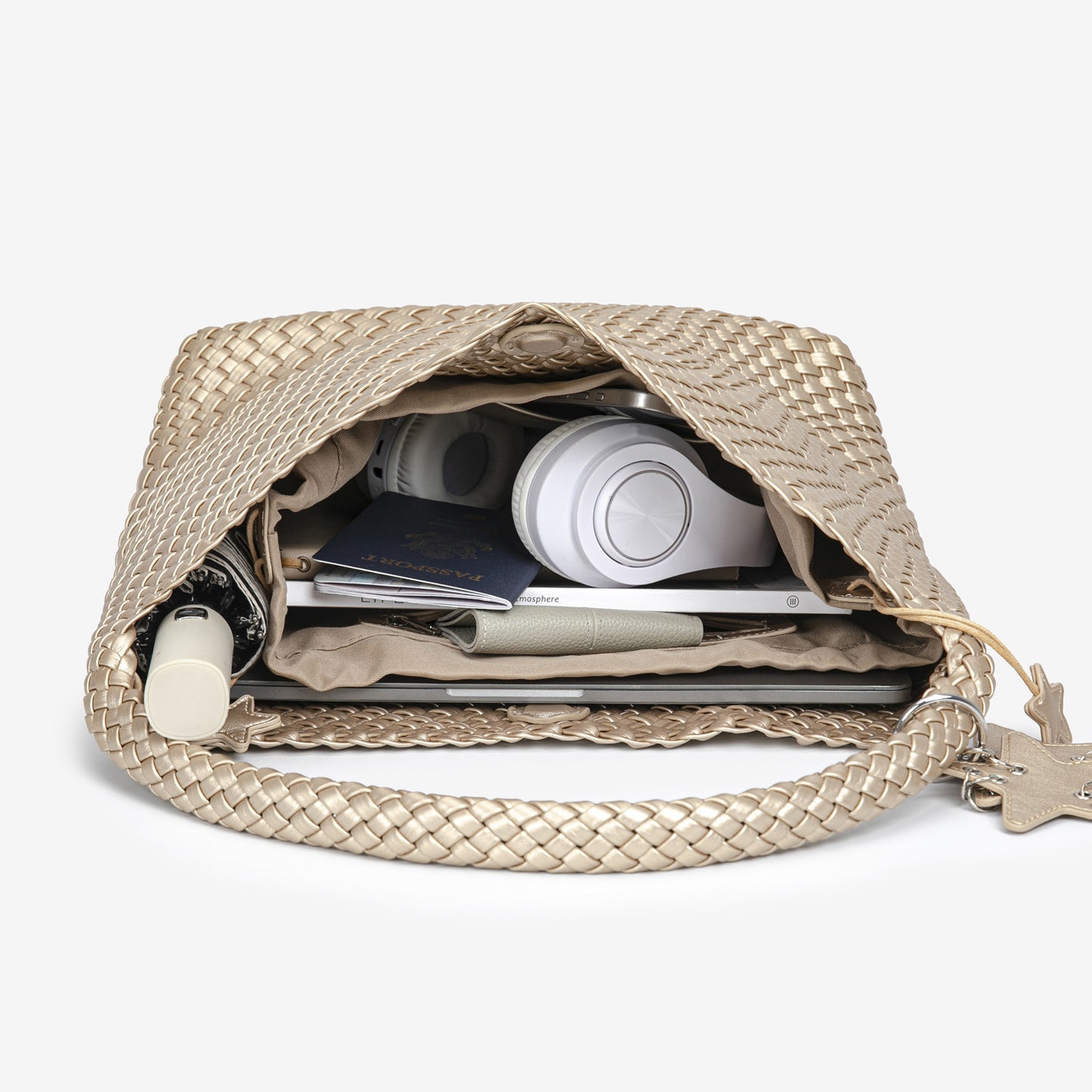 D Series Large Woven PU Hobo Tote – 33cm Shoulder Bag with Inner Pouch Set