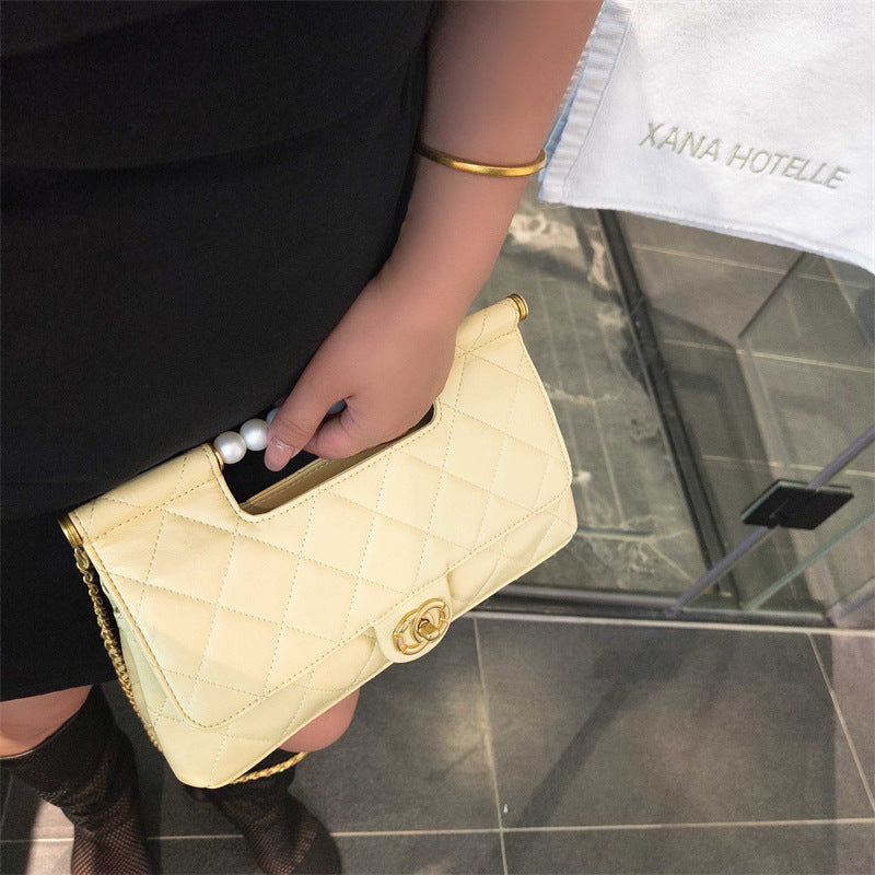 C Series 6010 Genuine Leather Quilted Pearl-Handle Flap Chain Bag – 5 Colors | Elegant Shoulder & Crossbody | Greenyuna