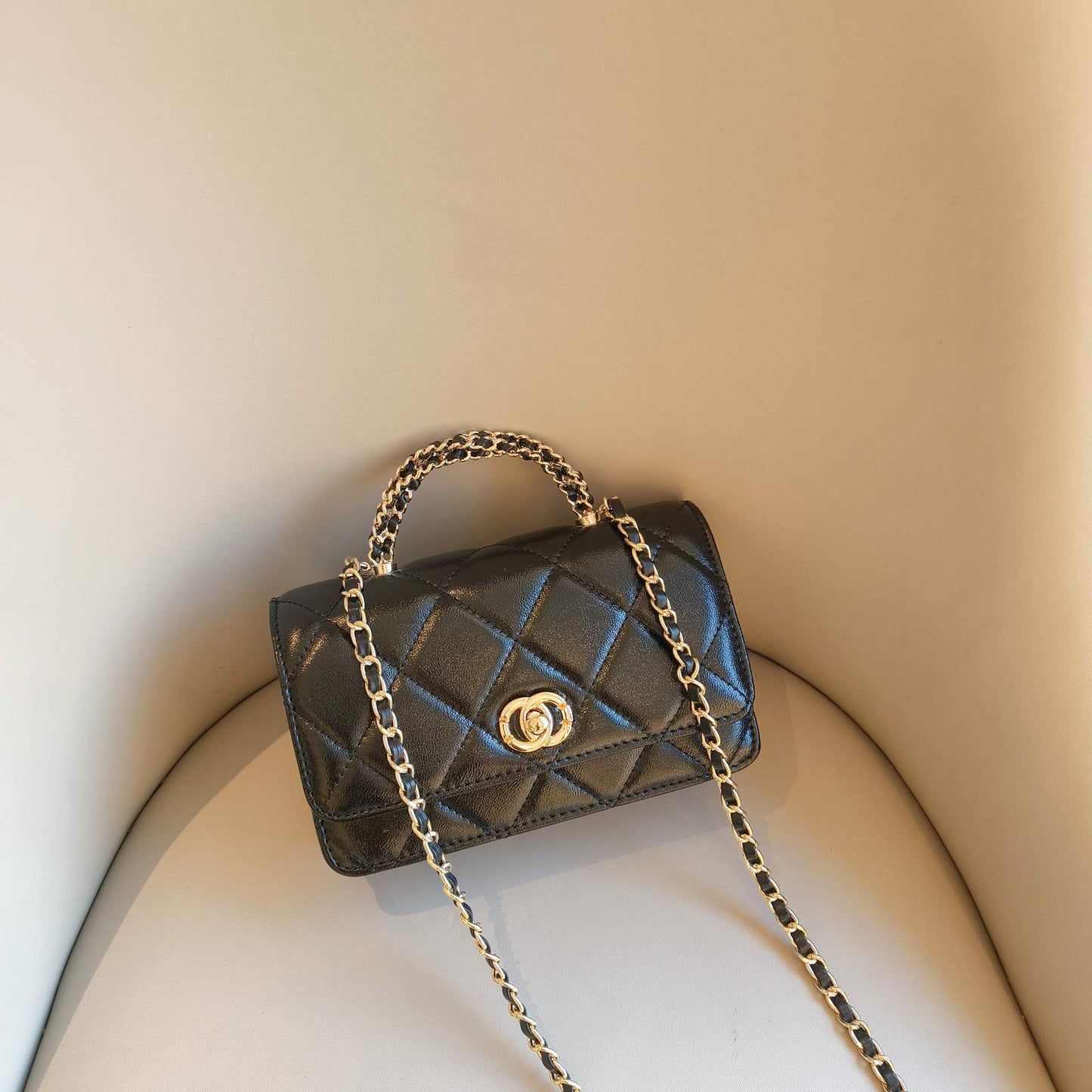 C Series · Genuine Leather Quilted Mini Chain Top Handle Flap Bag – 5 Colors | Greenyuna