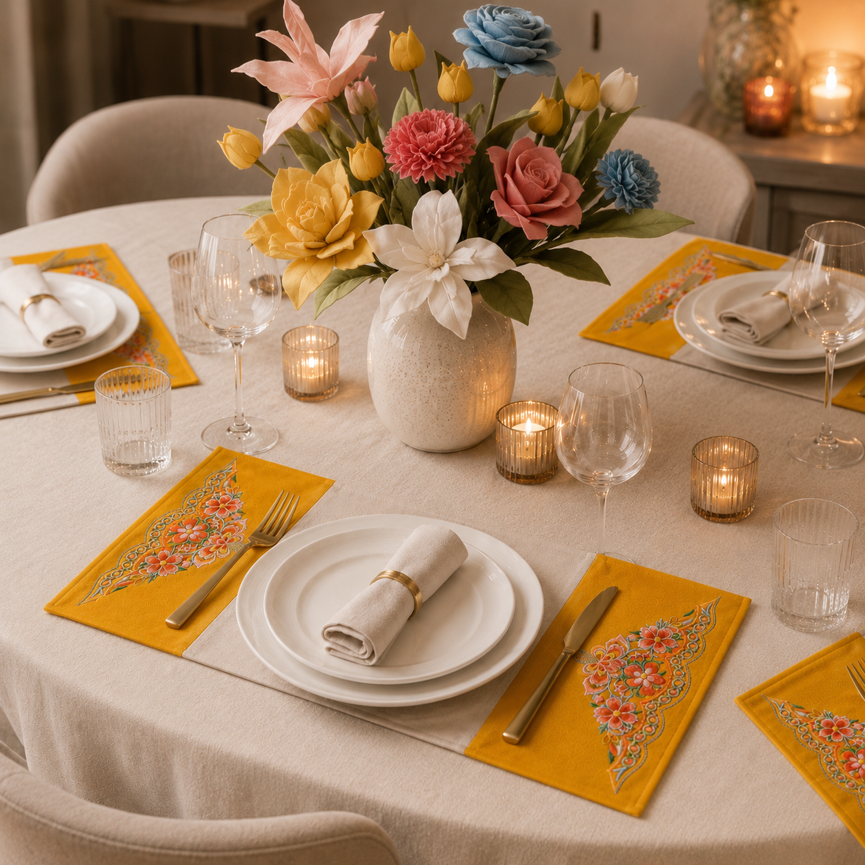 Handmade Embroidered Linen Placemat Set of 2