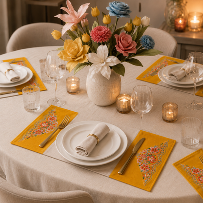 Handmade Embroidered Linen Placemat Set of 2