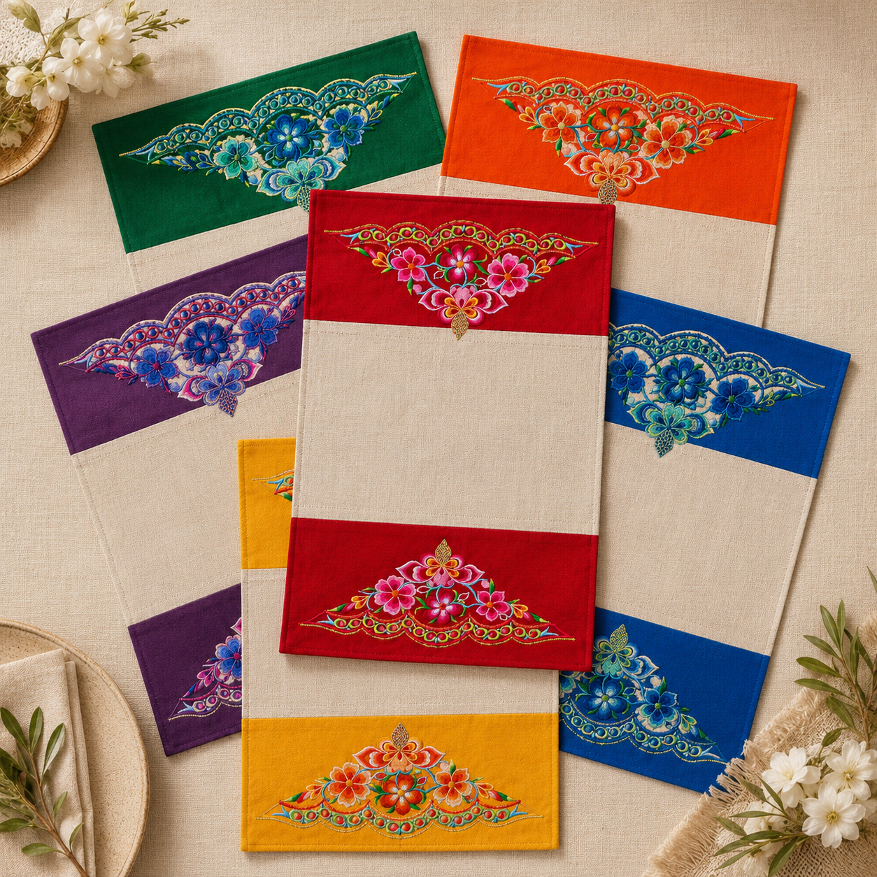 Handmade Embroidered Linen Placemat Set of 2
