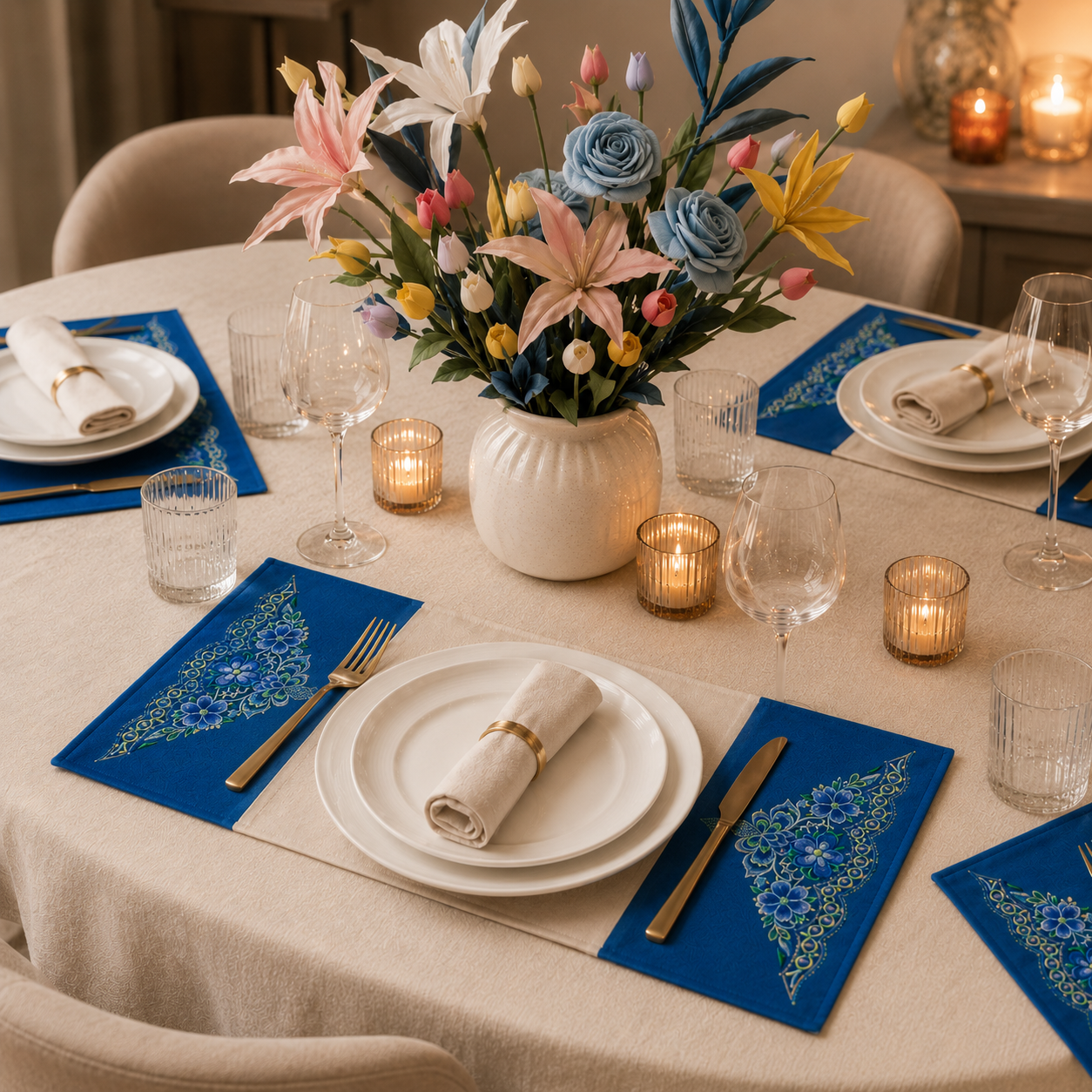 Handmade Embroidered Linen Placemat Set of 2