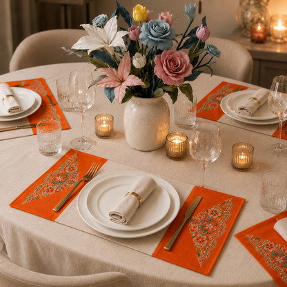 Handmade Embroidered Linen Placemat Set of 2