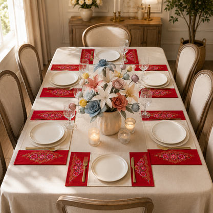Handmade Embroidered Linen Placemat Set of 2