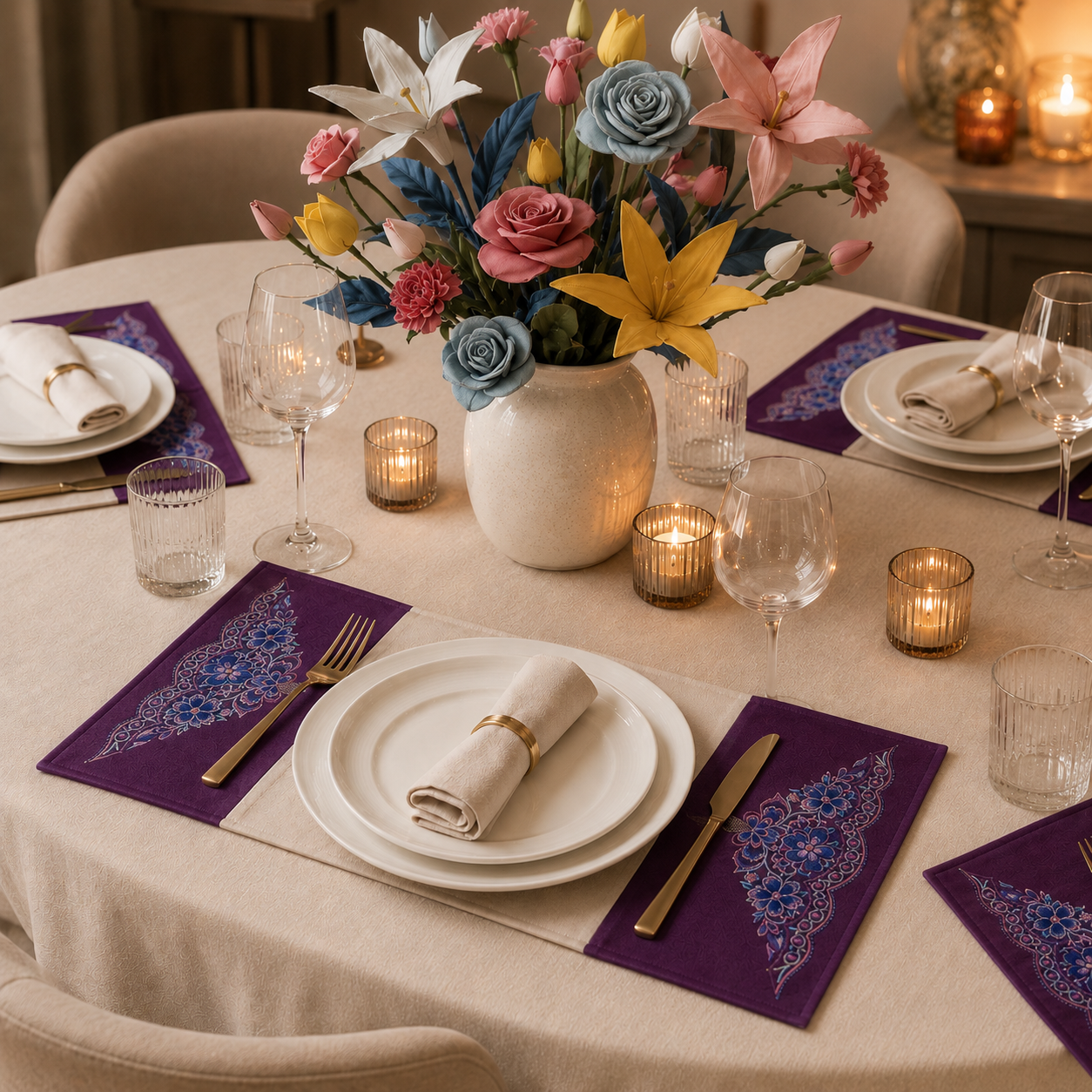 Handmade Embroidered Linen Placemat Set of 2