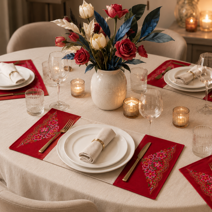 Handmade Embroidered Linen Placemat Set of 2