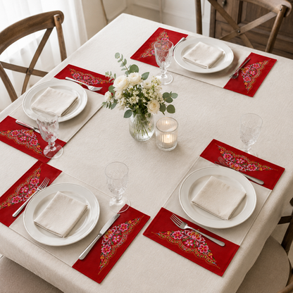 Handmade Embroidered Linen Placemat Set of 2