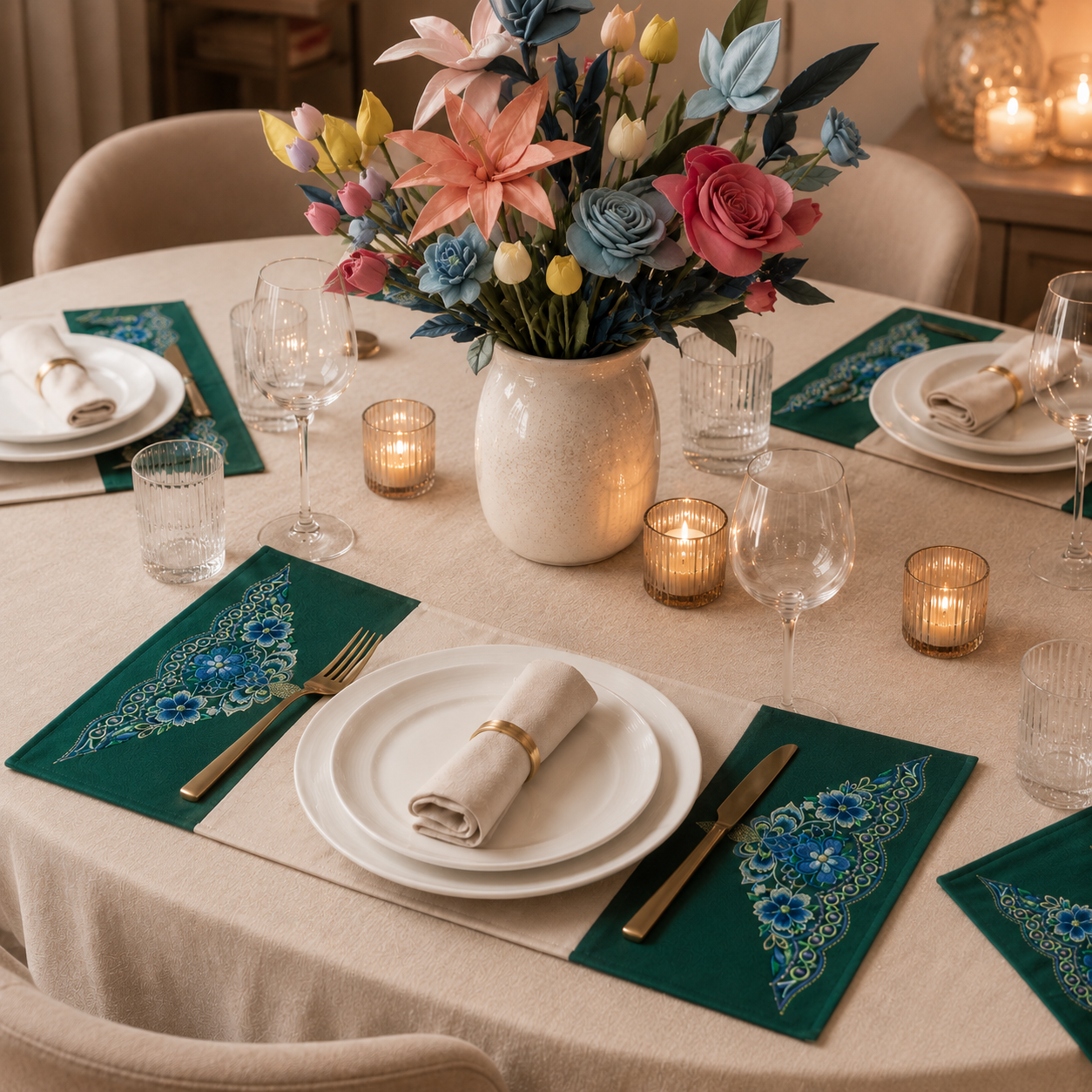 Handmade Embroidered Linen Placemat Set of 2