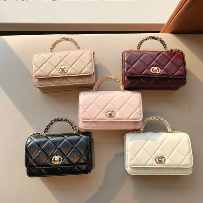 C Series · Genuine Leather Quilted Mini Chain Top Handle Flap Bag – 5 Colors | Greenyuna