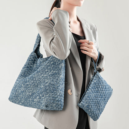 D Series Handmade Woven PU Shoulder Bag Set | Soft Lightweight Tote & Hobo Bag