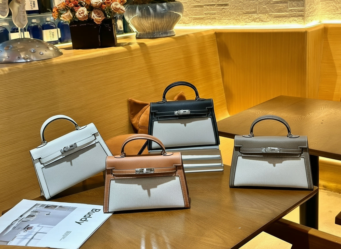 H Series 22 cm Canvas-Panel Structured Bag – Model 2011 | Silver Hardware