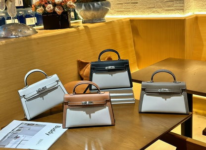 H Series 22 cm Canvas-Panel Structured Bag – Model 2011 | Silver Hardware