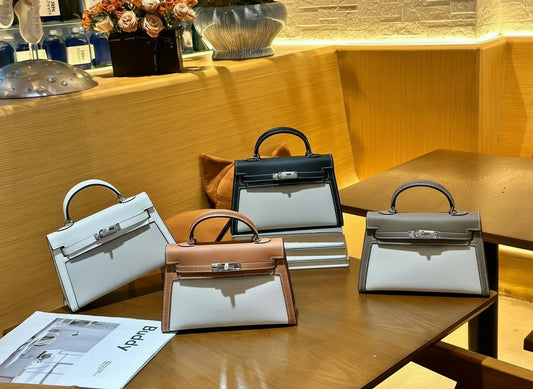 H Series 22 cm Canvas-Panel Structured Bag – Model 2011 | Silver Hardware