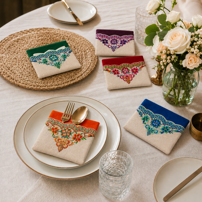 Floral Embroidered Linen Tissue Holder