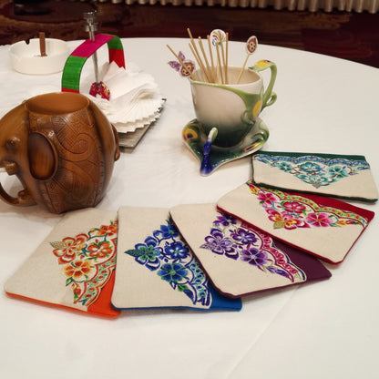 Floral Embroidered Linen Tissue Holder