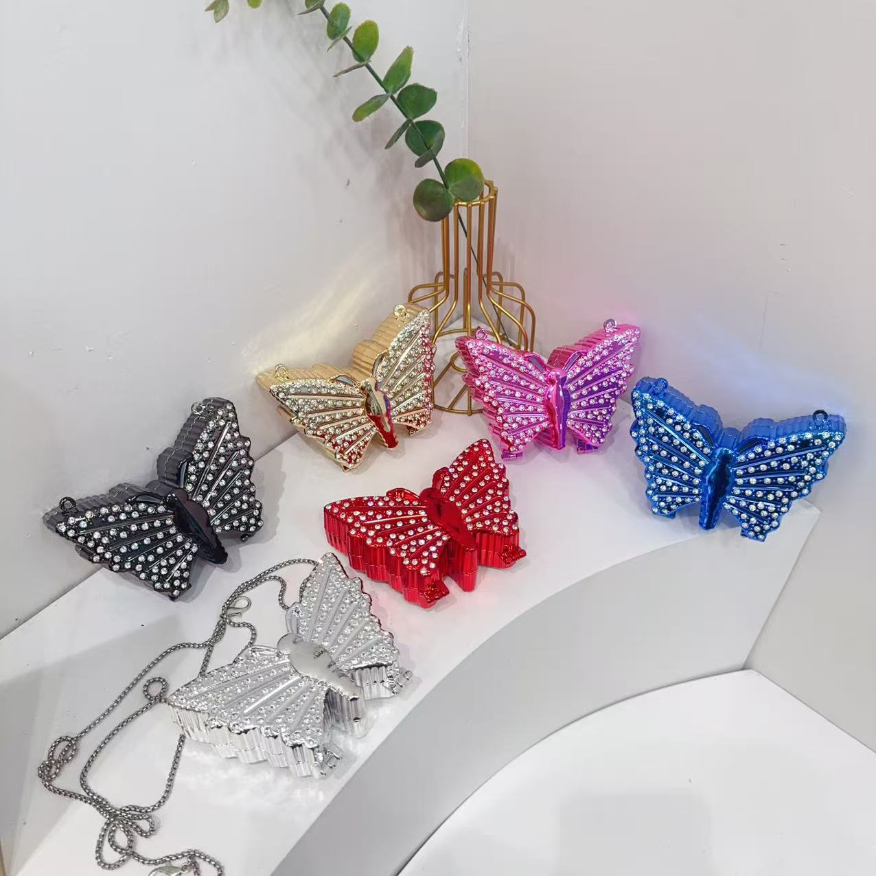 Butterfly Rhinestone Evening Clutch Bag – Sparkly Crystal Mini Crossbody