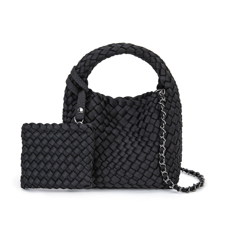 D Series Mini Woven PU Handbag – 16cm Small Bag with Top Handle