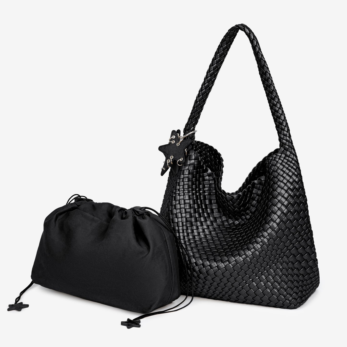 D Series Large Woven PU Hobo Tote – 33cm Shoulder Bag with Inner Pouch Set