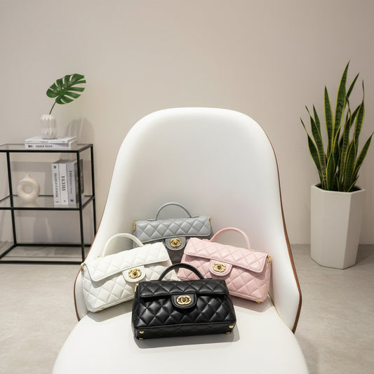 Mini Genuine Leather Quilted Top Handle & Chain Flap Bag – 4 Colors | Premium Crossbody | Greenyuna