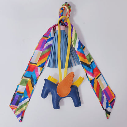 Colorful Twilly Scarf Bag Charm Set | Horse Pendant Keychain & Fashion Bag Accessory