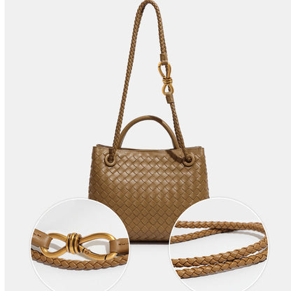 D Series Mini Woven PU Tote Bag – 25cm Handbag with Crossbody Strap