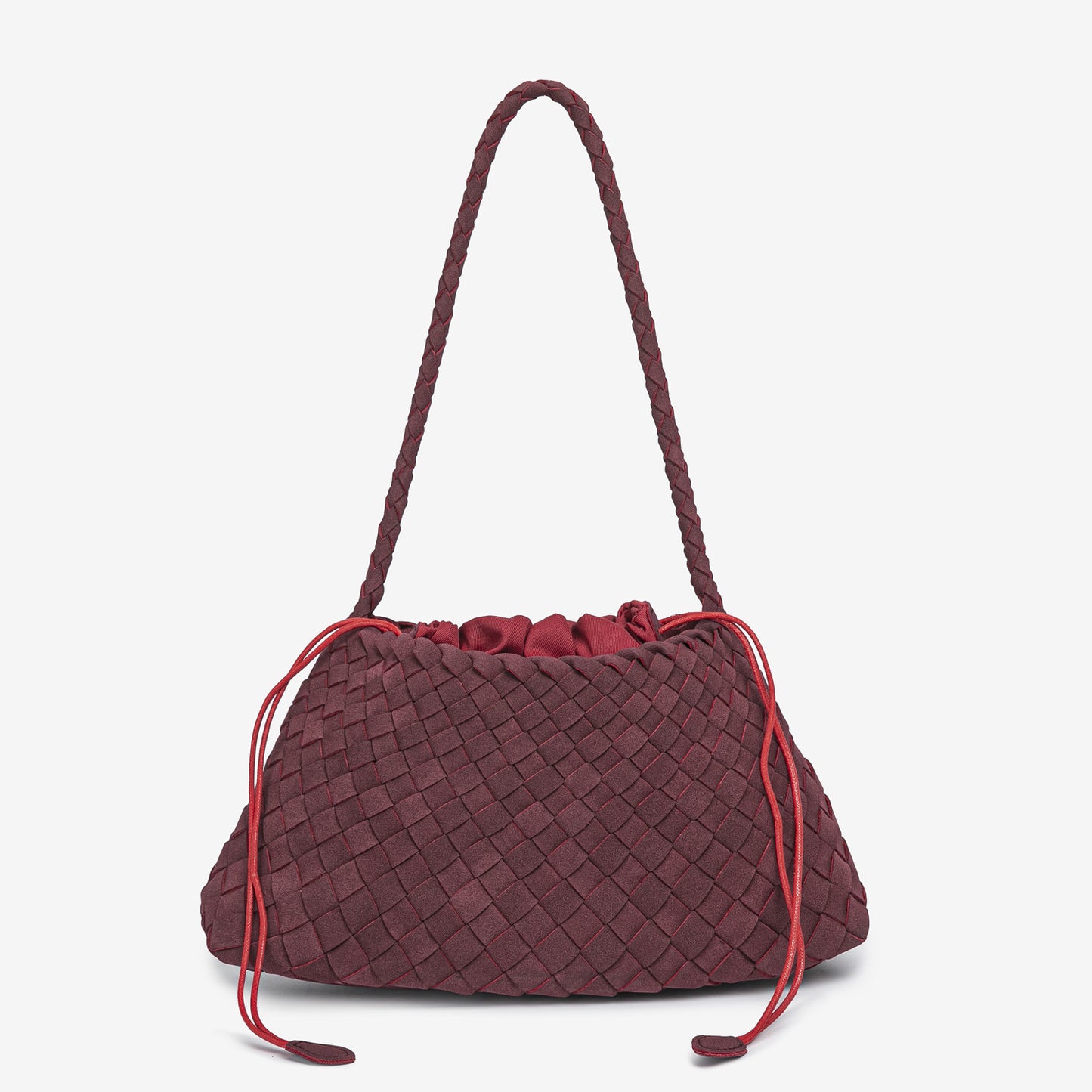 D Series Soft Woven PU Shoulder Bag – 30cm Daily Tote with Drawstring Design