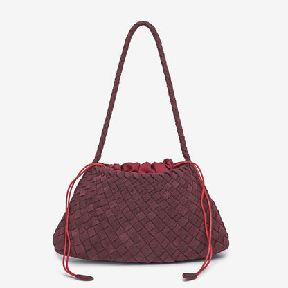 D Series Soft Woven PU Shoulder Bag – 30cm Daily Tote with Drawstring Design