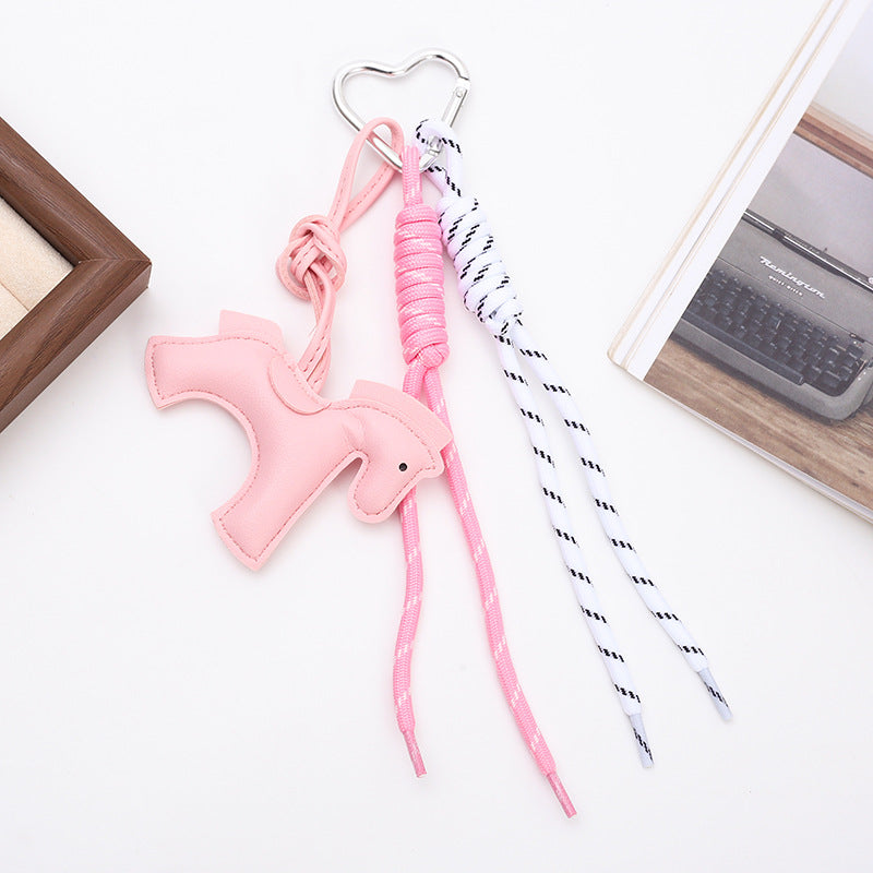 PU Horse Tassel Bag Charm Set | Cute Pendant with Braided Rope