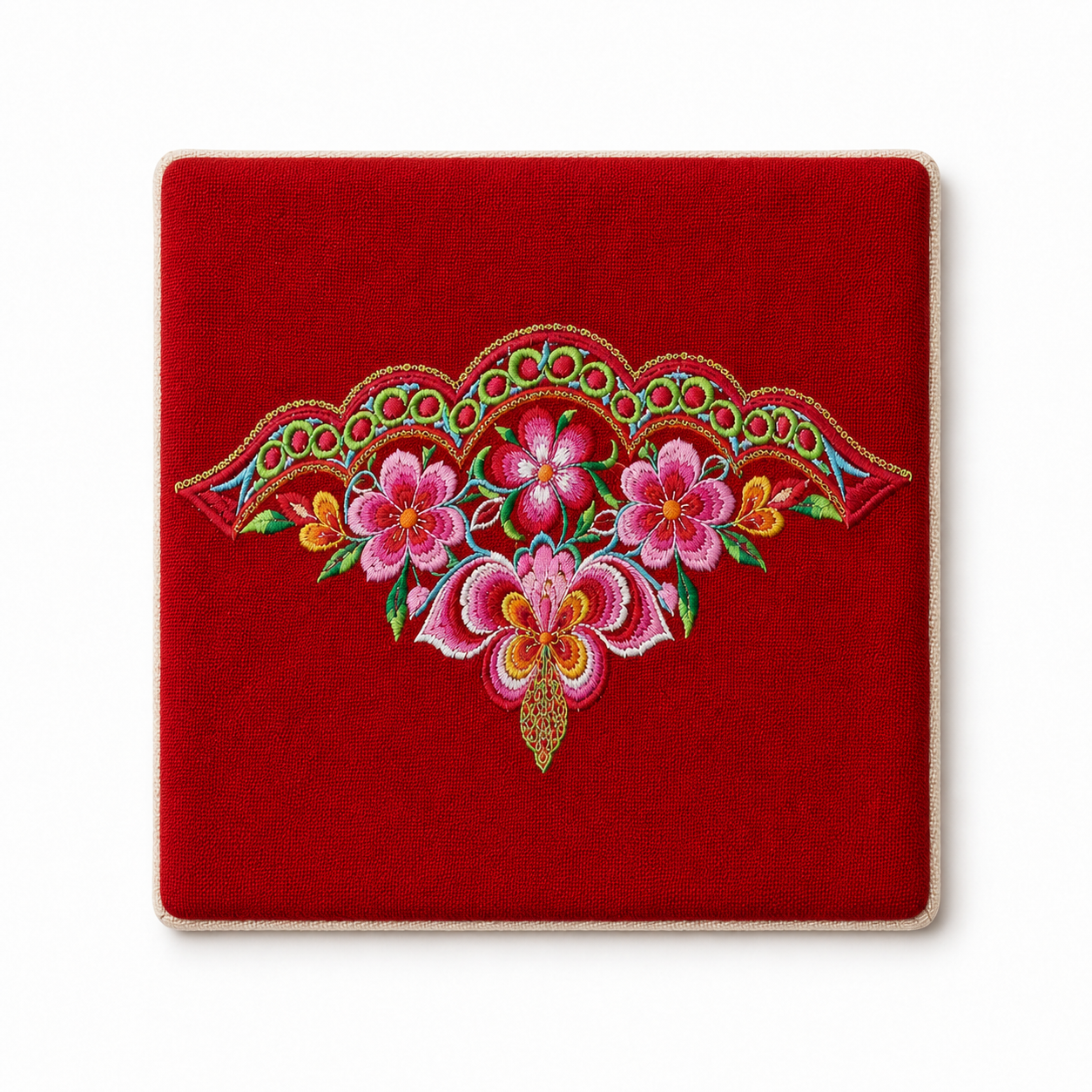 Handmade Embroidered Linen Coaster Set of 4